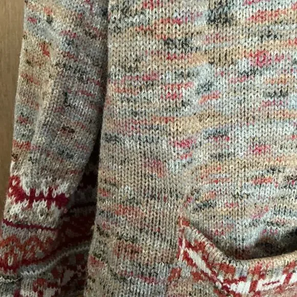 Vintage Button Up Long Sweater, Colorful Basketweave, Coogi-Style Design Size 6